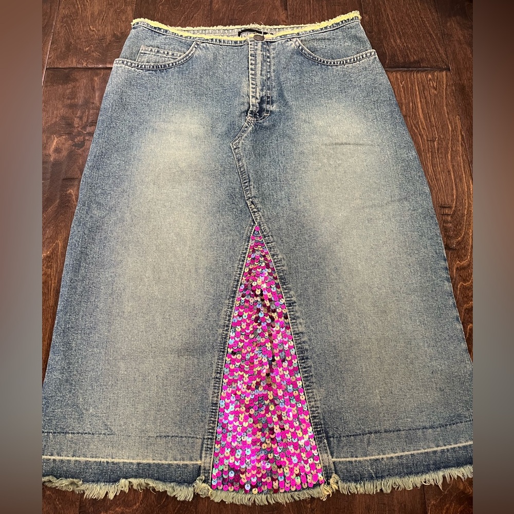 Firebrand Vintage Y2K Midi Denim Skirt Sequins size 10